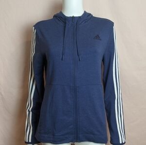 Adidas Blue Striped Sleeve Full Zip Training Hoodie size Medium
